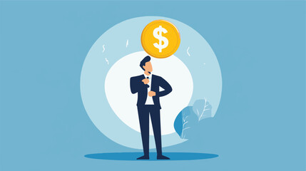 Obraz premium Money question, where to invest, pay off debt or invest to earn profit, financial choice or alternative to make decision concept, businessman investor holding money coin thinking about investment.