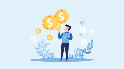 Money question, where to invest, pay off debt or invest to earn profit, financial choice or alternative to make decision concept, businessman investor holding money coin thinking about investment.