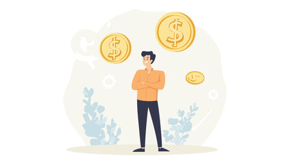 Money question, where to invest, pay off debt or invest to earn profit, financial choice or alternative to make decision concept, businessman investor holding money coin thinking about investment.