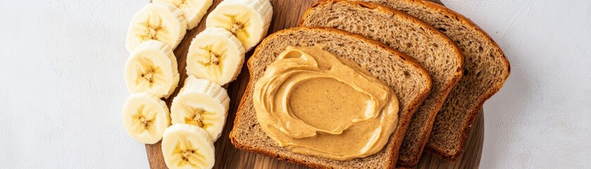 Gluten-free sourdough loaf sliced and spread with cashew butter and banana, healthy snack option, modern presentation
