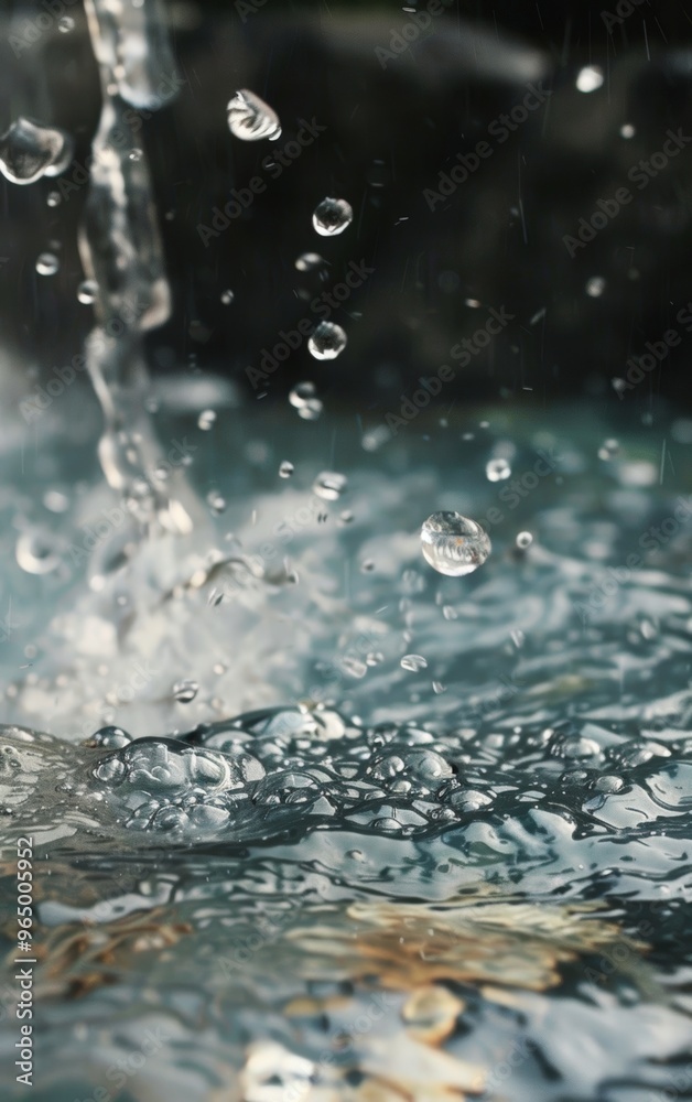 Poster water droplets splash in a pool