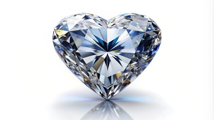 Fototapeta premium A close up low angle view of a beautifully sparkling diamond heart isolated with a clipping path for easy removal from the background, crystal, low angle, transparent, glamour, jewelry