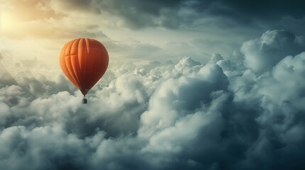Serene Hot Air Balloon Floating Above the Clouds at Sunrise