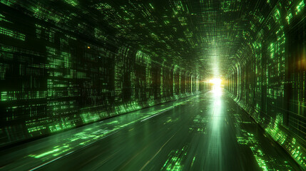 futuristic digital landscape featuring particles and data streams, symbolizing advanced technology and cyberspace's dynamic nature