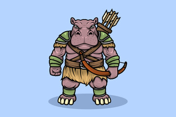 Hipo Warrior Tribe with Bow and Arrow Cartoon Mascot Character