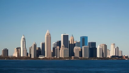 A futuristic modern city with a skyline dominated by tall skyscrapers.