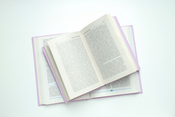 An open book on a light background