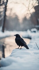 Fototapeta premium crow isolated on winter background