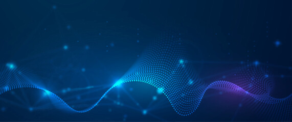 Vector abstract cyberspace and blue line pattern movement, graphic design over dark blue space background. Illustration futuristic connection, hi tech, energy digital technology concept for background