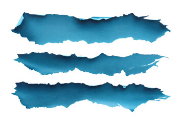 Obraz premium Realistic torn scrap blue paper stripes elements, isolated cliparts on transparent background