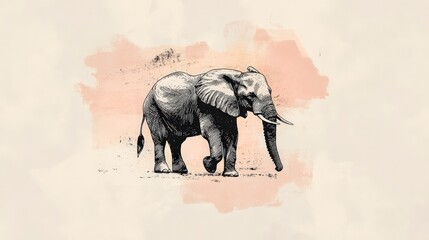 Fototapeta premium Elegant Vintage Elephant Line Art with Watercolor Accents on Abstract Background