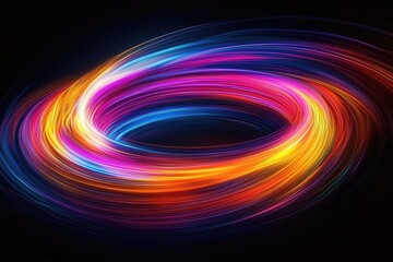 Hypnotic Neon Light Ring with Dynamic Multicolored Trails on Black Background for Futuristic Design