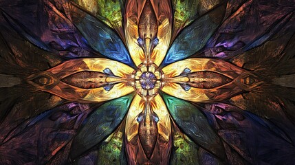 A broken cross mandala, featuring a unique and artistic design where the traditional cross shape is fragmented and integrated into a mandala pattern. 