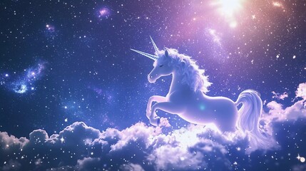 Fototapeta premium Nice abstract background unicorn galaxy light with stars and clouds