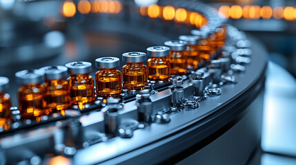 pharmaceutical vials filled with liquid, highlighting precision and meticulous organization in a clinical setting, symbolizing healthcare and scientific accuracy