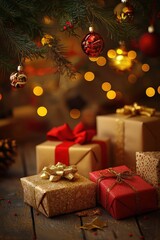 Wrapped gifts under tree