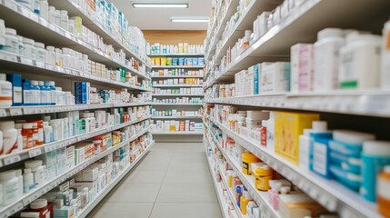 Well-Organized Drugstore Aisle with Neatly Arranged Over-the-Counter Medications