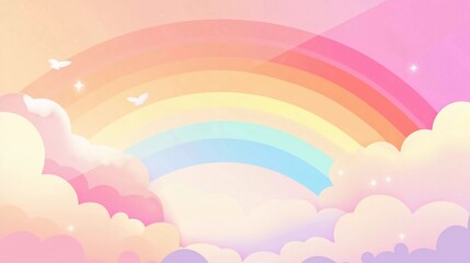 Fototapeta premium Abstract kawaii Colorful Sky rainbow background. Soft gradient pastel Comic graphic. Concept for good wedding card design or presentation