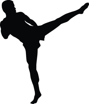 recommend clip art: Muay thai fighter silhouette illustration. Traditional muay thai pose full body.