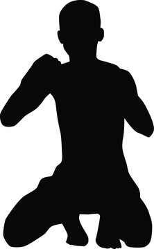 recommend clip art: Muay thai fighter silhouette illustration. Traditional muay thai pose full body.
