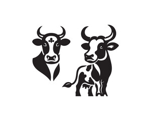 Cow logo vector. Animal farm. Cow icon vector illustration. Cow graphic silhouette black and white.