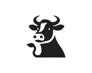 Cow logo vector. Animal farm. Cow icon vector illustration. Cow graphic silhouette black and white.