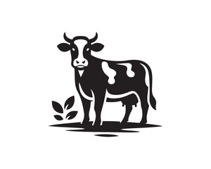 Cow logo vector. Animal farm. Cow icon vector illustration. Cow graphic silhouette black and white.