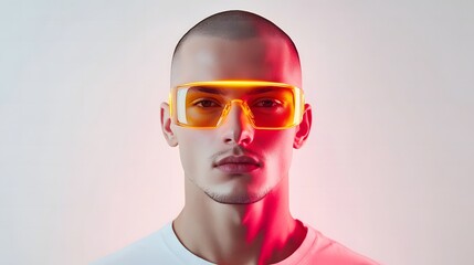 Symmetrical Photo of a Stylish Man with Glasses and Bright Light