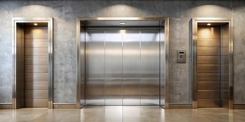 Elegant hotel lobby elevator door with blank silver metal surface for branding