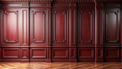 Fototapeta premium Luxurious interior with dark red wall molding panels exuding classic elegance