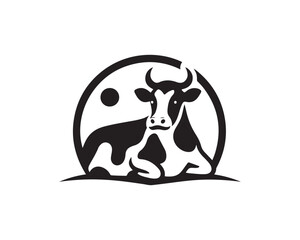 Cow logo vector. Animal farm. Cow icon vector illustration. Cow graphic silhouette black and white.