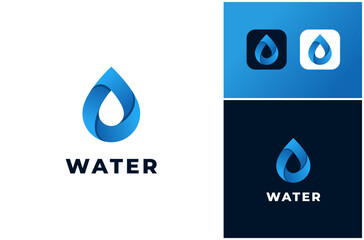 Pure Water Drop Aqua Mineral Modern Blue Colorful Gradient Color Vector Logo Design Illustration