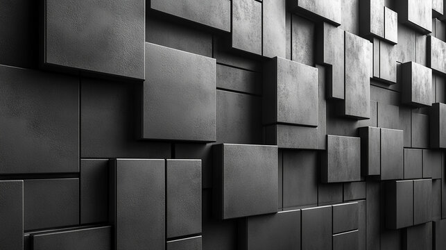 abstract composition featuring a geometric arrangement of metallic silver cubes, creating a reflective, futuristic wall. The cubes' precise alignment evokes a sense of order, technology, and minimalis