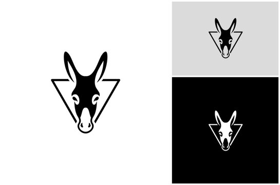 Donkey Mule Burro Horse Equine Head Face Farm Animal Flat Silhouette Vector Logo Design Illustration
