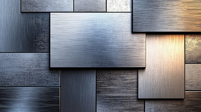 abstract composition featuring a geometric arrangement of metallic silver cubes, creating a reflective, futuristic wall. The cubes' precise alignment evokes a sense of order, technology, and minimalis