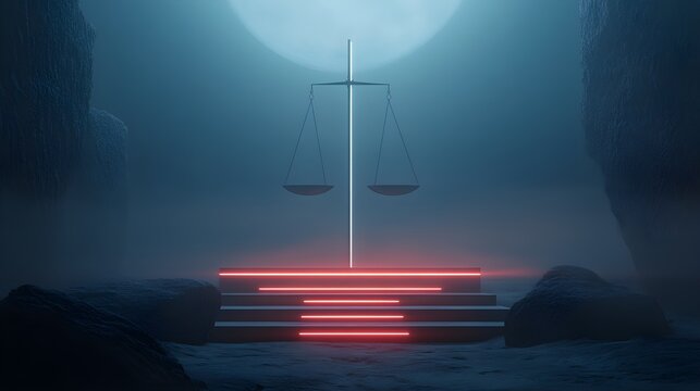 A minimalist, modern scale hovering in a void, capturing the essence of equilibrium and fairness, with subtle, glowing lines indicating precision and balance