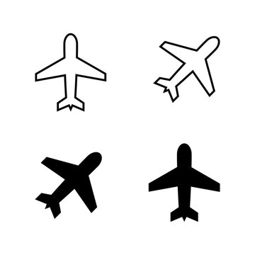 Plane, airplane icon set in generic style. Flight transport sign symbol