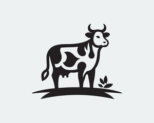 Cow logo vector. Animal farm. Cow icon vector illustration. Cow graphic silhouette black and white.