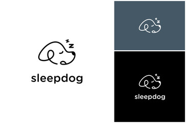 Dog Canine Puppy Pet Animal Sleep Lazy Bedtime Line Art Linear Vector Logo Design Illustration