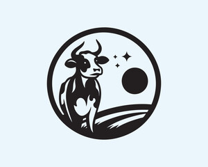 Cow logo vector. Animal farm. Cow icon vector illustration. Cow graphic silhouette black and white.