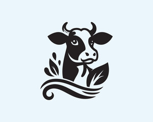 Cow logo vector. Animal farm. Cow icon vector illustration. Cow graphic silhouette black and white.