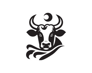 Cow logo vector. Animal farm. Cow icon vector illustration. Cow graphic silhouette black and white.