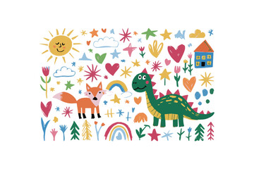 Hand-drawn sketch of children's cute vector school chalk background 