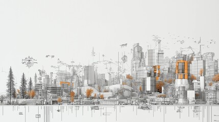 abstract city background, city landscape, architectural drawing, architectural poster