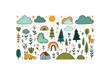 Obraz premium Hand-drawn sketch of children's cute vector school chalk background 