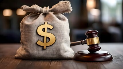 Fototapeta premium Financial Conflict Symbolized by Dollar Sign and Gavel