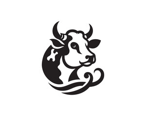 Cow logo vector. Animal farm. Cow icon vector illustration. Cow graphic silhouette black and white.