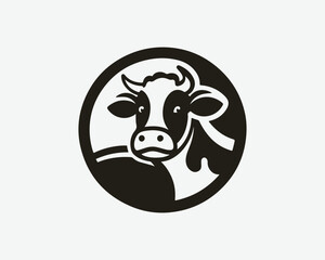 Cow logo vector. Animal farm. Cow icon vector illustration. Cow graphic silhouette black and white.
