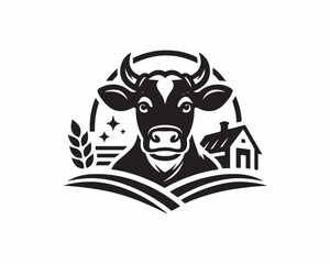 Cow logo vector. Animal farm. Cow icon vector illustration. Cow graphic silhouette black and white.