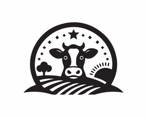 Cow logo vector. Animal farm. Cow icon vector illustration. Cow graphic silhouette black and white.